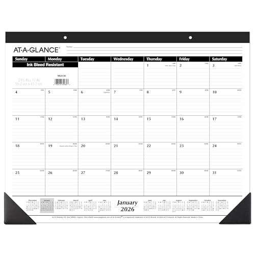 AT-A-GLANCE 2026 Desk Calendar, Monthly, Desk Pad, 21-3/4' x 17', Large, Ruled Blocks (SK240026), White