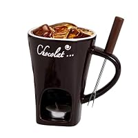 Taza Fondue Chocolate Con Tenedor Y Cuchara - Cerámica, 130 Ml, Compartimento Para Vela