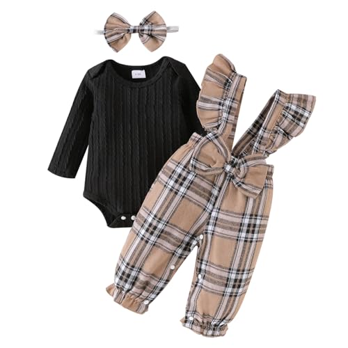 Baby Girl Clothes Newborn Suspender Overalls Long Sleeve Ribbed Romper Fall Winter Outfits Bow Headband 0-18 Months