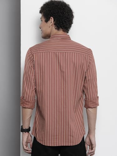 Image of The Indian Garage Co Men Regular Fit Striped Full Sleeves Cutaway Collar Casual Shirt