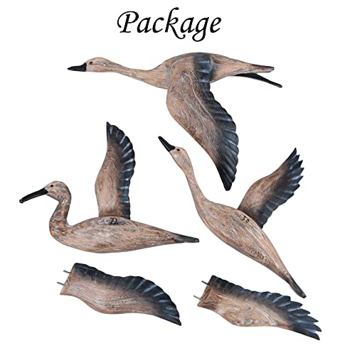 Seahug Luxury Wall Art,3Pcs Bird Wall Decor Beach Coastal Wooden Hand Carved 3D Light Weight Duck Statue Figurine Lavish Décor,Cute Relax Theme Realistic Flying Migration Birds For Café Bar Hotel Hanging Decoration-Brown #TOP5