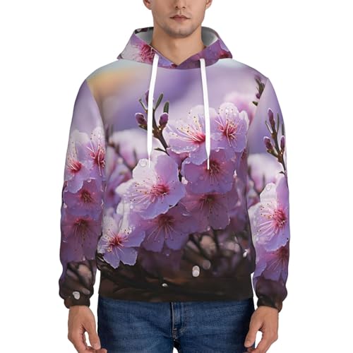 Men's Fleece Pullover Hoodie Long Sleeve Hooded Cherry Blossom Sweatshirt Casual Shirts With Pockets2