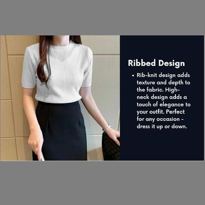 Image of Women Trendy High Neck Top Half Sleeves Crop Top for Women Formal, Casual, Office, Party Top