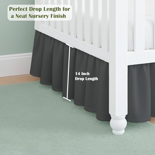 Image of Luxury Crib Bed Skirt 28 inch x 52 inch with 14 Inch Drop Soft & Breathable Dust Ruffle Fits Standard Crib and Toddler Bed Nursery Microfiber Fabric Ruffle Bed Skirt for Baby Boys or Girls Dark Grey Solid