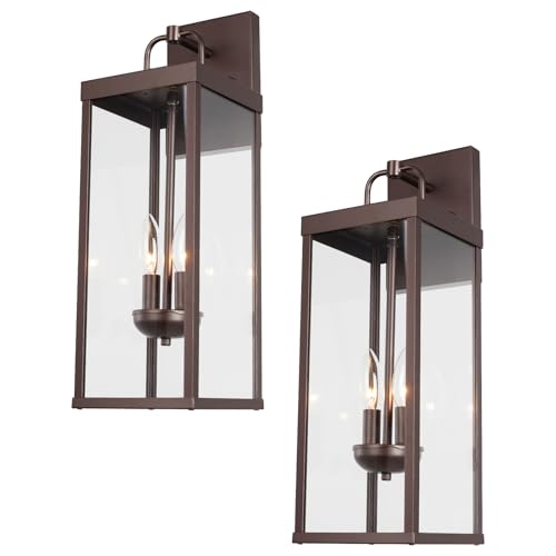 Diyel Outdoor Wall Sconce Lights, 20 Inch Tall Transitional Exterior Wall Lighting with Clear Glass, Modern Bronze Carriage Lantern Lamps Outside for Front Porch Garage Garden Patio Corridor Doorway