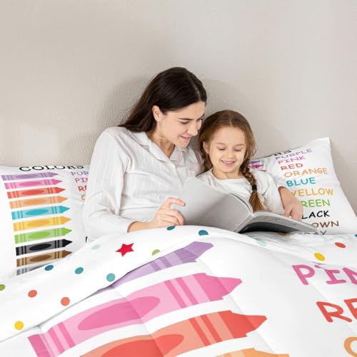 Image of Feelyou Kids Colors Learning Duvet Insert Full Size, Educational Comforter Set Boys Girls Preschool Bedding Set Kindergarten Teens Bedroom Decor Bed Set 3Pcs