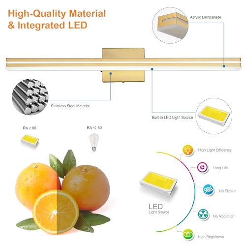 Image of SineRise LED Modern Bathroom Vanity Light Fixtures (32-Inch, 3000K /4000K /6000K, Dimmable), Gold Modern Acrylic Bathroom Wall Lighting Fixtures Over Mirror