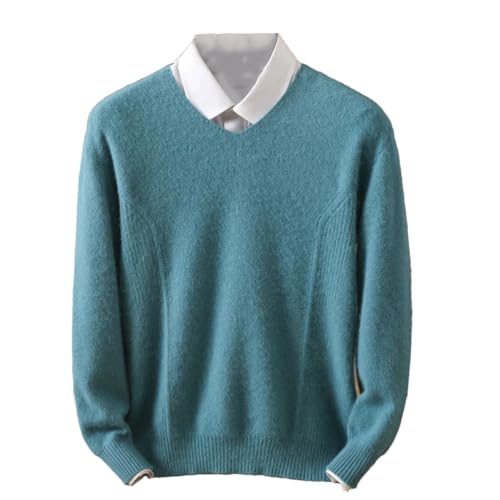 Men's Cashmere Sweater V-Neck Pullovers Knit Sweater Autumn and Winter Long Sleeve Jumpers Tops Lake Blue