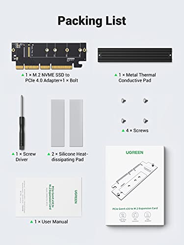 Image of UGREEN NVMe Adapter, M.2 SSD to PCIe 4.0 x16 /x8 /x4 Expansion Card | Support M-Key and M & B-Key SSDs in Size 2280 /2260 /2242 /2230, with Heat Sink