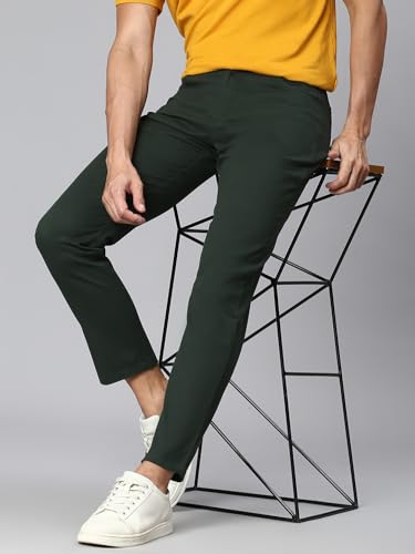 Image of Hubberholme Men's Tapered Fit Cotton Trousers, Ankle Length Button Closure Chinos