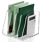 YUXUN Clear Acrylic File Folder Holder - 4 Vertical Compartments