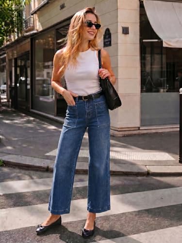 Flowyair Womens Wide Leg Jeans High Waisted Casual Cropped Denim Pants — view 6