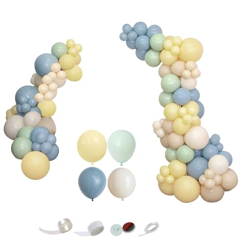MYDECORBL Balloons Garland Arch 115 PCS Latex 5 10 12 inch Smoke Blue Macaron Yellow Balloon for Bear Kids Party Birthday Baby Shower Wedding Home Party Decorations