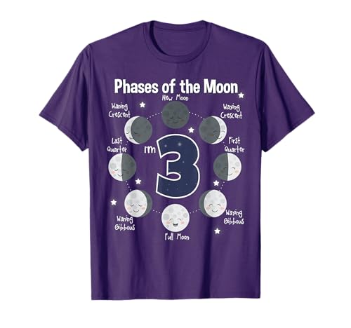 I'm 3 3rd Birthday Space Phases of the Moon Birthday Party T-Shirt