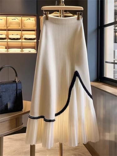 Women Thicked Patchwork Knitting Pleated Skirt Women's Casual A-Line Skirts2