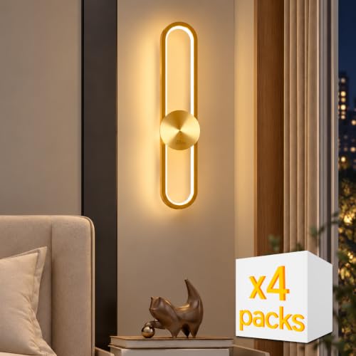 Image of Murphy LoopLite 3-in-1 LED Wall Lamp with Golden Finish | Premium Aluminium Body | Matte Luxe Design | Warm /Neutral /Cool White Light | Modern Ambient Light | 2-Year Warranty | Pack of 4