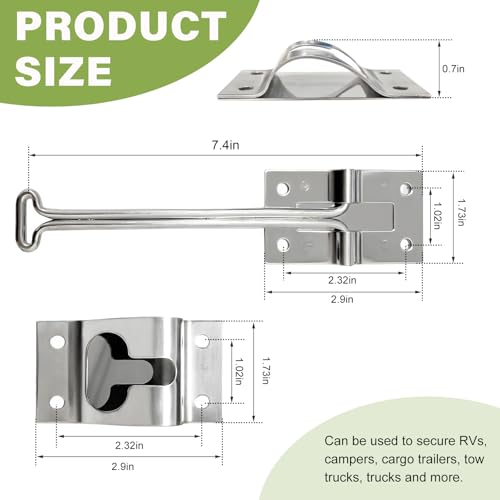 Image of povtii 2 PCS Camper RV Door T-Latch, 6 Inch 304 Stainless Steels RV Door Holder Entry Door Catch, Metal Polished Exterior Door Hooks for Most Vehicles, Universal Car Accessories (6 Inch)