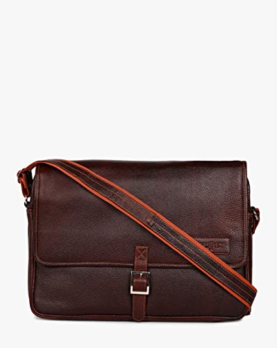 Image of Mario-Genuine Leather Laptop Messenger Bag (Dark Brown) - by Tortoise
