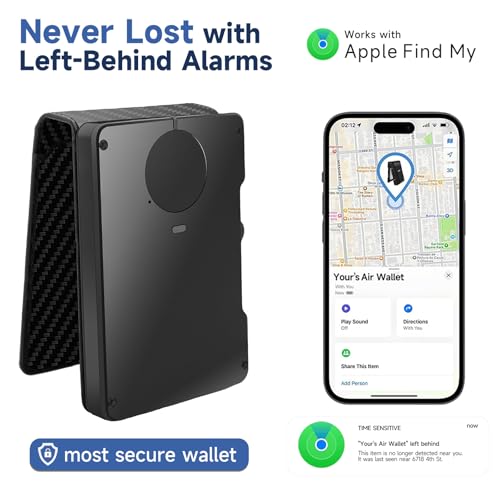 Mens Air Wallet, with Smart Tracker, RFID Blocking Credit Card Clip, Bi-Fold Minimalist Wallet, Compatible with Apple Find My iOS Only, Replacement AirTag Chip(Carbon Fiber Pattern)4
