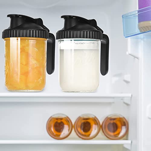 4 Pack Mason Jar Lids,Mason Jar Pour Spout Lid Leak-Proof Airtight Seal -Wide Mouth， Lids With Handle Reusable Black (Jar Not Included Lid With Handle (Black)) #TOP4