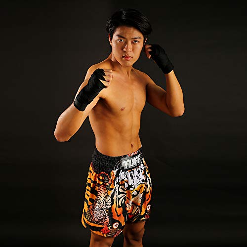 Tuff Sport Boxing Muay Thai Tiger Kick Martial Arts Training Gym Trunks Shorts, Orange Tiger, Medium #TOP4