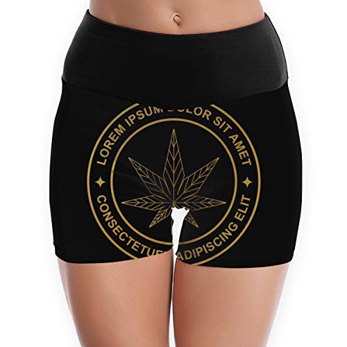 Women's Stretch Athletic Workout ShortsMarijuana Line Art Leaf Symbol, Design OutlineWorkout Yoga Shorts XL