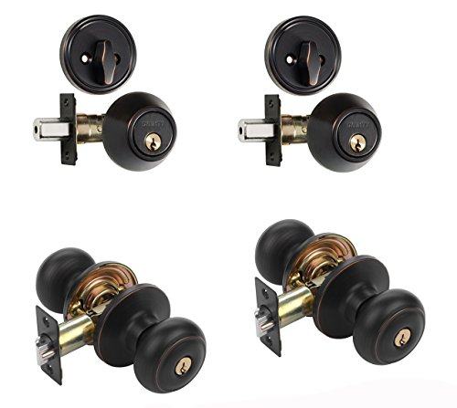 Dynasty Sierra Keyed Entry Door Knob Lockset and Single Cylinder Deadbolt Combination Set, Aged Oil Rubbed Bronze (2 Pack) Keyed Alike