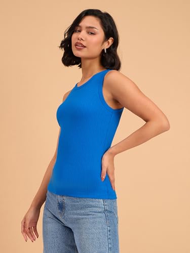 Image of barcino Beige Ribbed Round Neck Tank Top