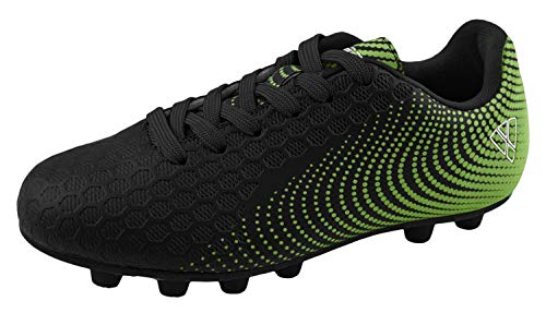 Vizari Stealth FG Soccer Shoes | Firm Ground Outdoor Soccer Shoes for Boys and Girls | Lightweight and Easy to wear Youth Outdoor Soccer Cleats | Black/Green | Little Kid