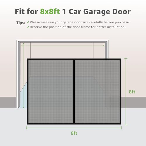 Image of Garage Screen for 1 Car, 8x8 ft Single Magnetic Fiberglass Door Mesh Net
