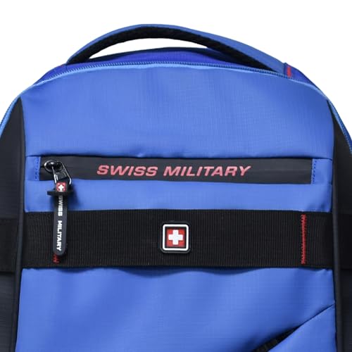 Image of SWISS MILITARY 30L Unisex Laptop Travel Backpack for 15.6-Inch Laptops - with Luggage Strap, Detachable Key Ring, Anti-Theft Pocket, Expandable Bottle Pocket for Office and College Use-Blue