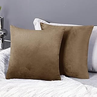 Deconovo Pack of 2 Super Soft Crushed Velvet Cushion Covers 45cm x 45cm 18x18 Inches Throw Pillow Cases Square Cushion Covers for Bedroom with Invisible Zipper Tobacco Brown 2 Pieces