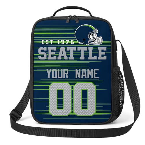 Image of Seattle Lunch Bag Custom Name and Number Personalized Gifts | Custom Personalized Lunch Box for Men Women