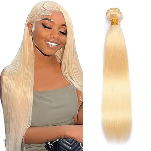 AuokMar Extensiones de cabello humano recto #613 rubio claro sin procesar brasileño ondulado, extensiones de cabello humano doble trama para mujeres, 50 g/pc 45 cm