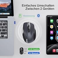 TECKNET Bluetooth Maus, Wiederaufladbare Maus Kabellos(DREI Modi: BT 5.0/3.0 + 2.4G), 4800 DPI, Ergonomische Leise Funkmaus für Laptops, Mac OS, Android, Windows, Grau – Ansicht 3
