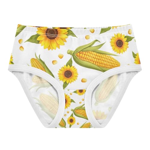 Girls Underwear, Yellow Corn Cobs Sunflower Toddler Briefs, Cotton Underwear for Girls, 2T–8 Years