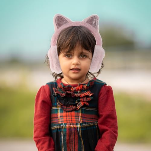 Orejeras de felpa orejas de gato para niña protector auditivo rosa de invierno 5
