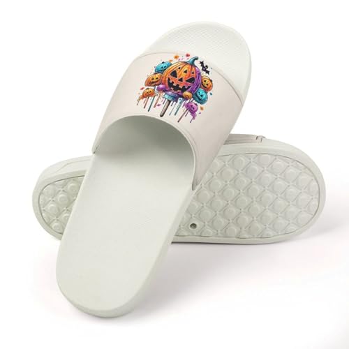 Halloween Pumpkin Candy Lollipop Funny House Sandals Non Slip Shower Slippers Quick Drying Bathroom Shoes for Women Men4