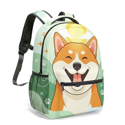 Kawaii Shiba Inu - Mochila con estampado completo de ondas japonesas de 16 pulgadas, mochila escolar para niños, diseño geométrico vibrante de estrellas, 08., L, Casual