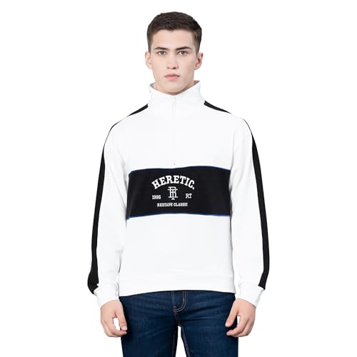 Image of Red Tape Cotton Half Zip Mock Neck Sweatshirt For Men | Cut & Sew | Everyday Comfort