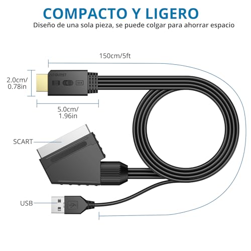 AUTOUTLET Conversor Euroconector a HDMI 1080P 720P - Soporta 16:9/4:3, PAL/NTSC - Cable SCART a HDMI 150cm para HDTV, DVD, BLU-Ray, VCR, Proyector - imagen 7