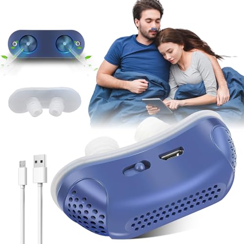 Anti Snoring Devices, Effective Snoring Prevention, Twin Turbine Electric Adjustable and Breathable, Adjustable Wind Speed, Snoring Solution for Men and Women, Suitable for All Nose Shapes. Blue - 02