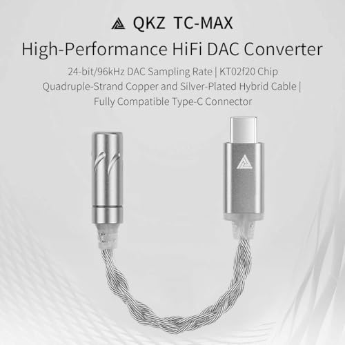 Image of QKZ TC MAX USB DAC, USB-C to 3.5mm DAC with KT02F20 Chip, High-Purity OFC Silver-Plated Cable, Low Distortion, Powerful Output for Audiophiles and Professionals