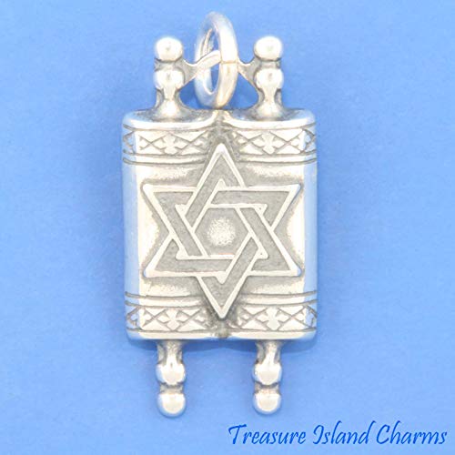Torah Judaic Hebrew Scroll with Jewish Star of David 925 Solid Sterling Silver Charm Pendant Traditional Bracelet Crafting3