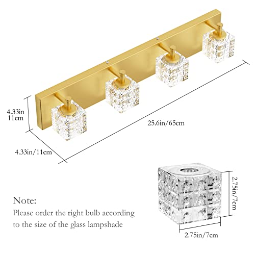 Image of Ralbay Gold Bathroom Vanity Light Fixtures 4 Lights Gold Modern Crystal Bathroom Lights Fixtures Modern Crystal Gold Vanity Light for Bathroom