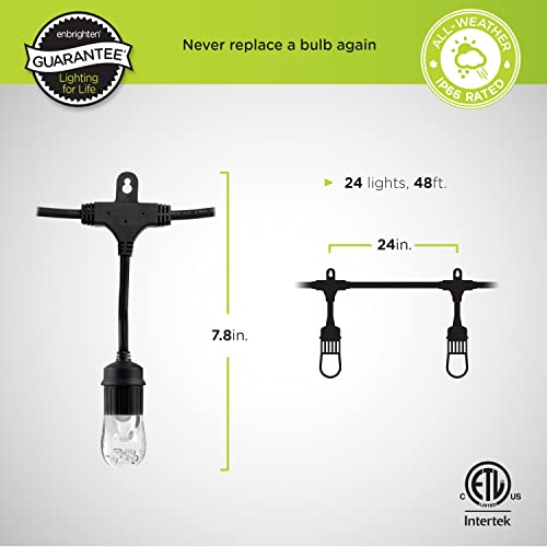 Enbrighten Classic Warm White String Lights, 48ft Black Cord, 24 Shatterproof Acrylic Bulbs, Weatherproof, Outdoor String Lights, 31664 thumbnail 2