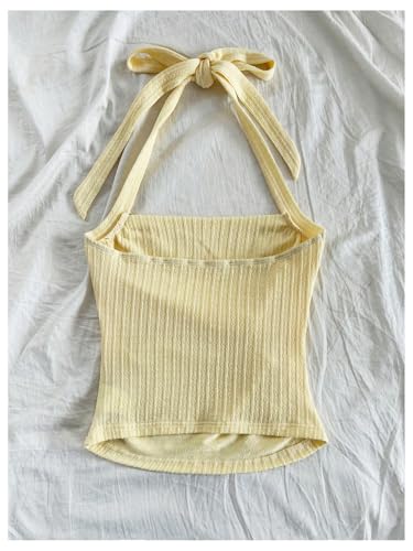 Milumia Girl's Textured Tie Backless Halter Top Ruched Sleeveless Fitted Tank Tops2