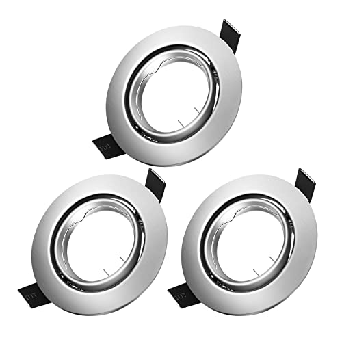 Marco Foco Empotrable, Marcos Focos GU10 Metal cepillado Incl. Zócalo GU10 Para Lámparas De Led O Halógena, Redondo Metálica, Marco Empotrado Ojo de Buey, Para Baño Sala Cocina, etc.,3 Pack