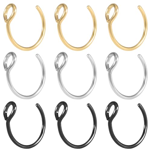 Amoina Fake Nose Rings Stainless Steel Faux Piercing Jewelry Fake Nose Ring Spring Clip on Circle Hoop No Pierced Septum Nose Ring Women Men