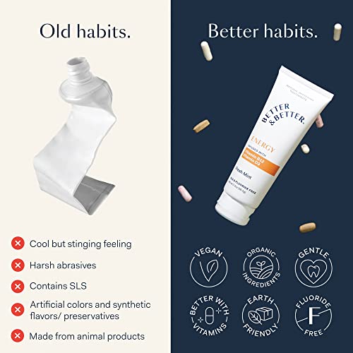 Better & Better Energy Toothpaste With Vitamin B12 & D3 | Fluoride Free, Sls Free Toothpaste 1 Ct | Fresh Breath With Organic Mints | Natural, Vegan, And Whitening Toothpaste For Bones & Energy #TOP3